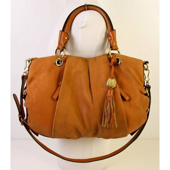 VINCE CAMUTO TAN BROWN GENUINE LEATHER TASSEL SATCHEL HOBO SHOULDER BAG HANDBAG - Picture 2 of 12